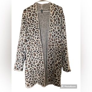 Mid mid leg length soft cardigan leopard print